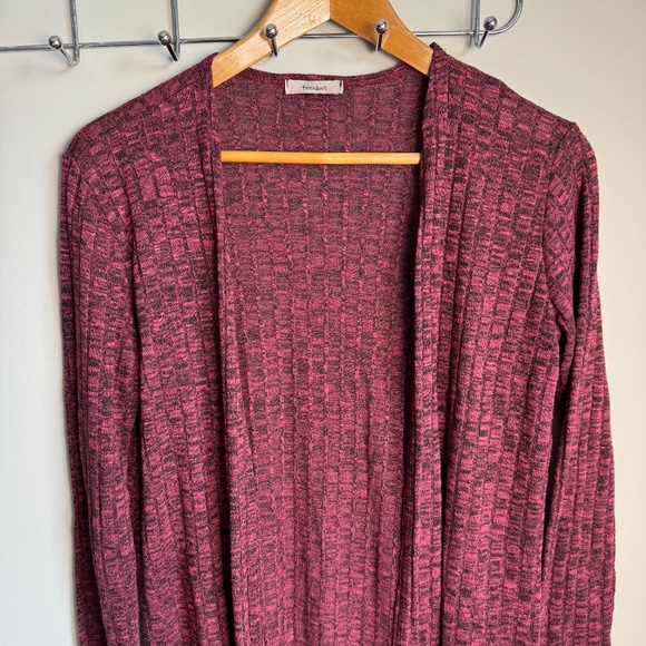 Teenbell Women's Open Front Long Sleeve Draping Cardigan Purple-Wine Office Chic - Picture 4 of 12